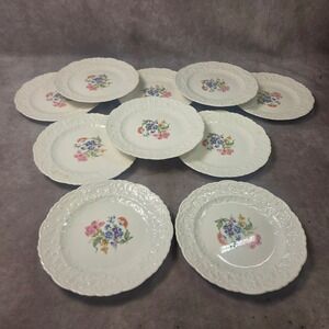 Pope Gosser Rose Point China Bread Butter Plates Set of 10 Floral Embossed USA